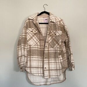 SO Beige and White Plaid Shacket
